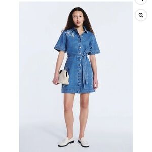 Denim Shirt Dress with Tie Belt - Blue